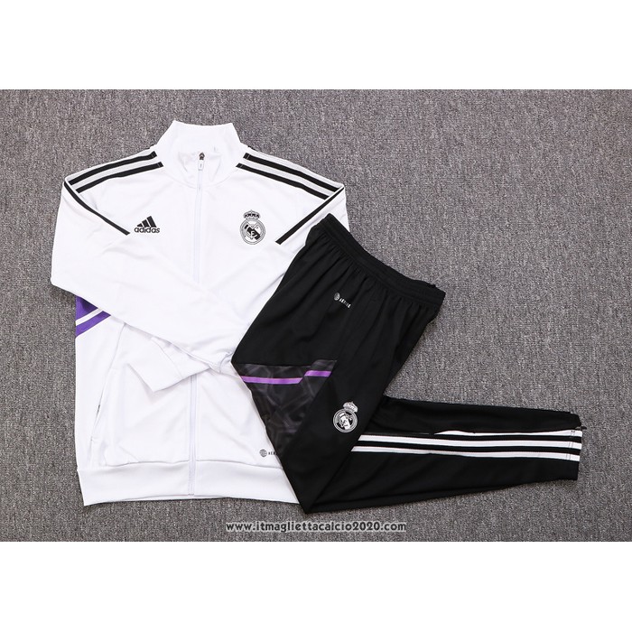 Tuta da Track Giacca Real Madrid Bambino 2022 2023 Bianco e Purpura